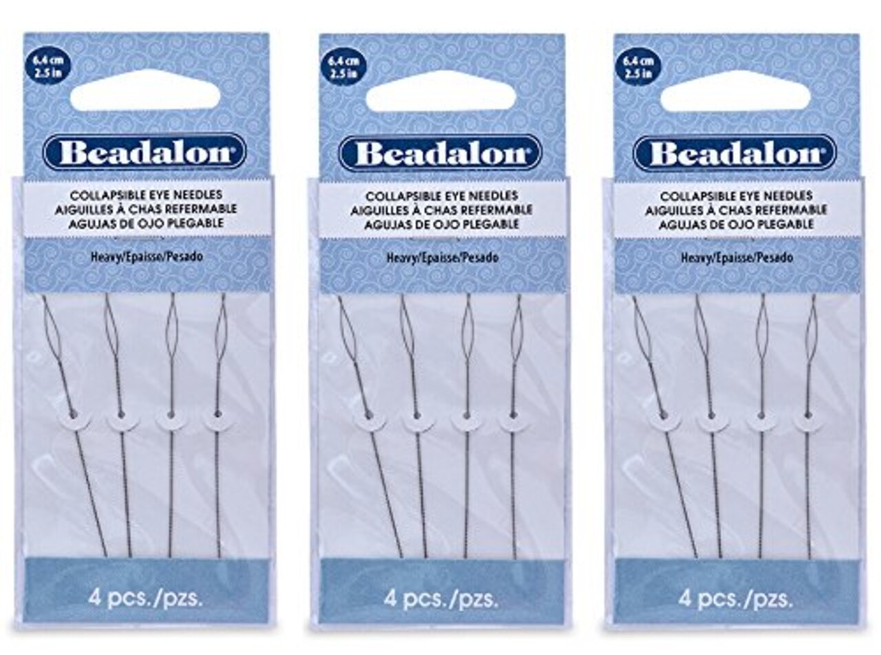 3-PACK - Beadalon Collapsible Eye Beading Needles 2.5-Inch Heavy 4 per Pack (Total 12 Needles)